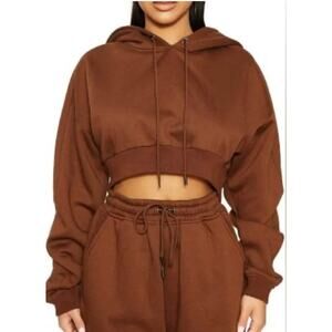 NWOT Naked Wardrobe‎ Cropped Hoodie Sweatshirt Brown Size Medium